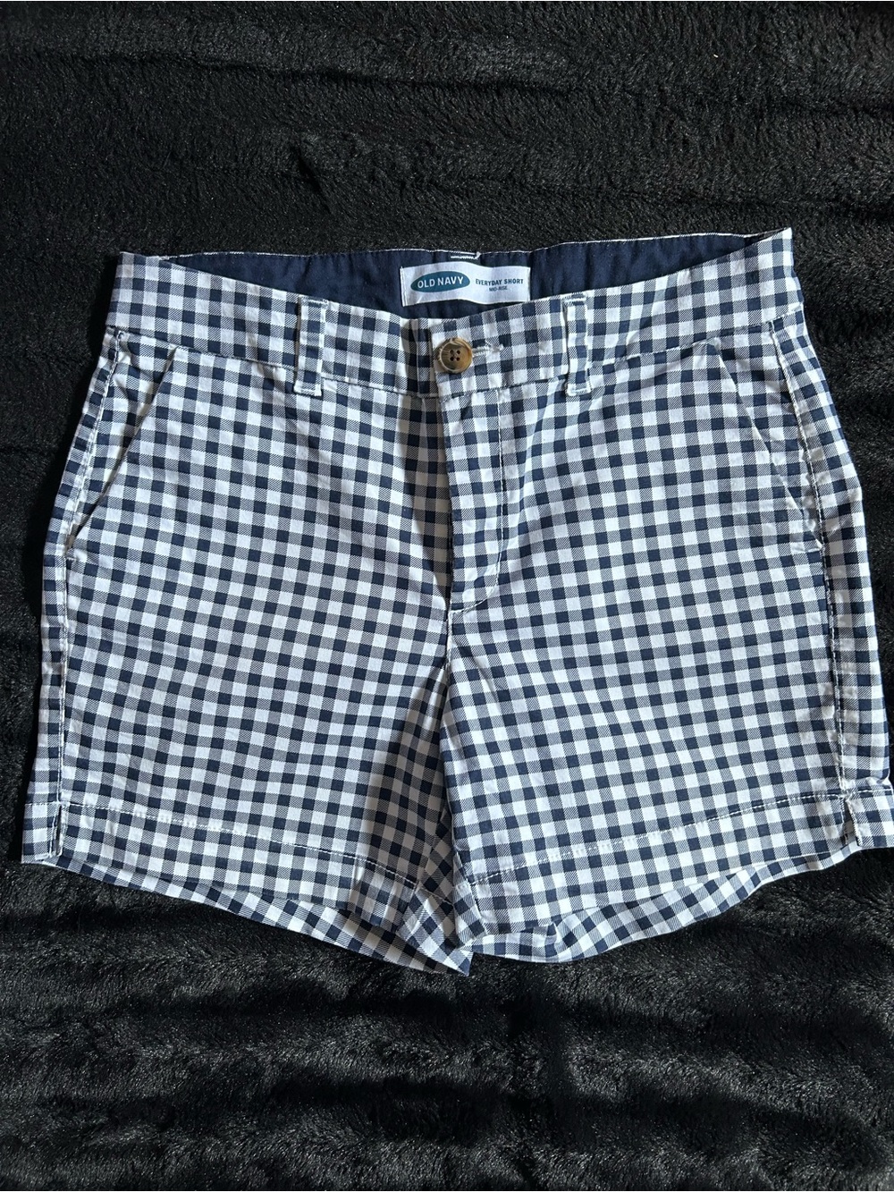 Old Navy - Navy & White Gingham Mid-Rise Shorts